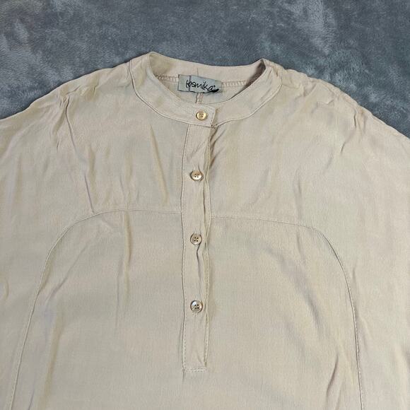 Kosmika Crewneck 3/4 Dolman Sleeve Quarter Button Up Blouse Size Small - Picture 3 of 7